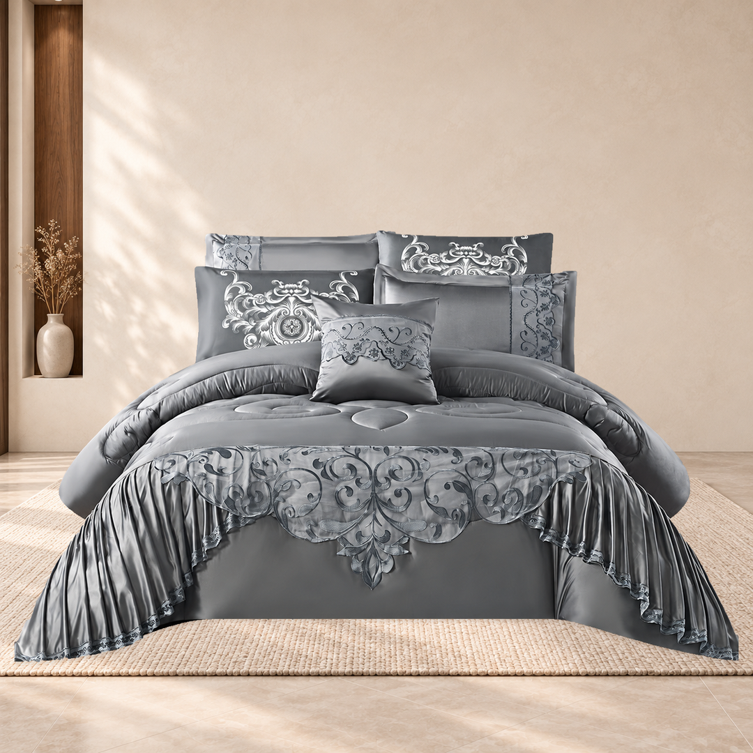 Crown Comforter Set · Dark Gray · 240 × 260 cm · 12-Piece Set
