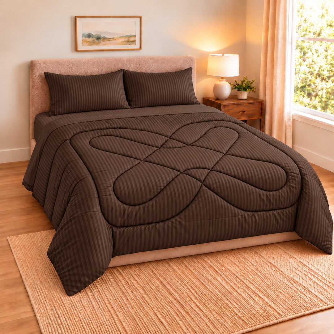 HAYA Comforter Set · Brown · 240 × 260 cm · 6-Piece Set