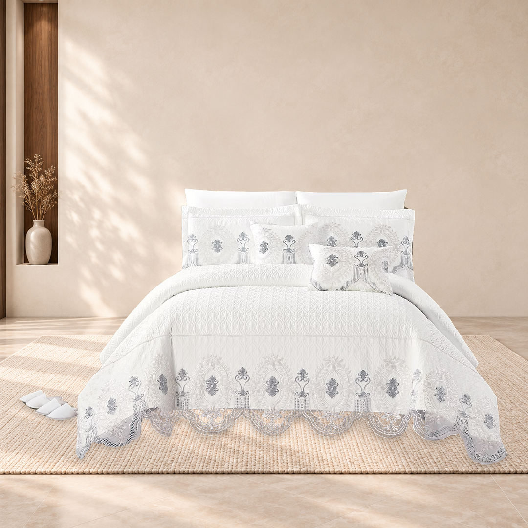 Afsanah Comforter Set · White · 240 × 260 cm · 12-Piece Set