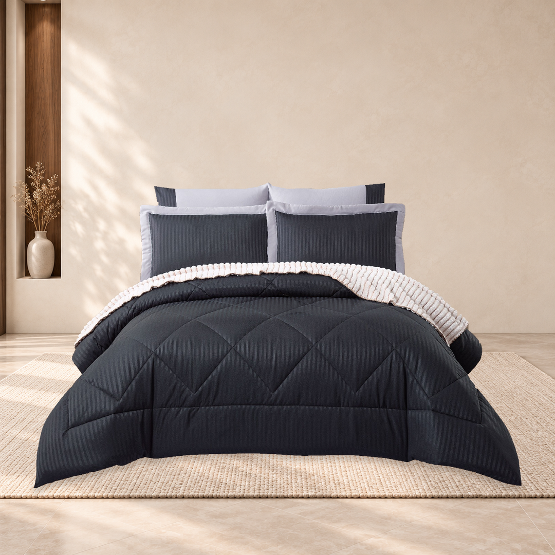 Niva Comforter Set · Black · 250 × 230 cm · 6-Piece Set