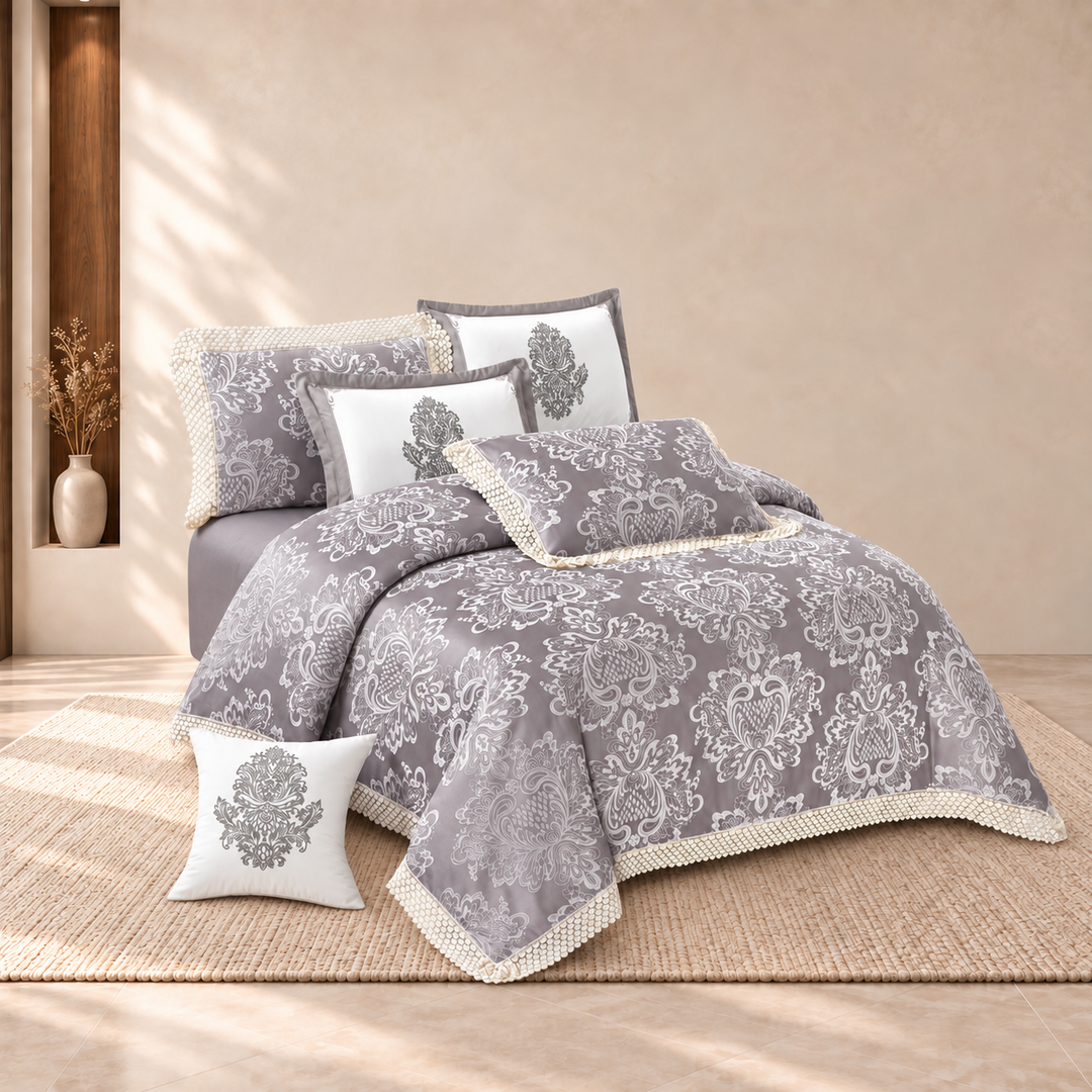 Disha Comforter Set · Gray · 240 × 260 cm · 12-Piece Set