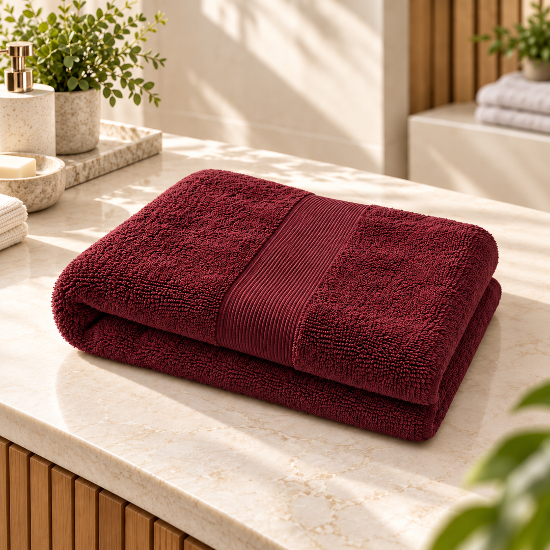 Nasma Bath Towel · Burgundy · 72 × 145 cm · Single